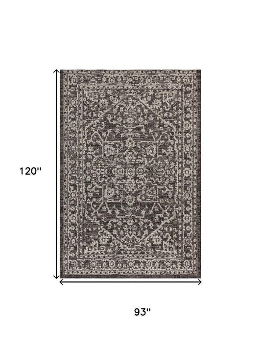 8' X 10' Black And Gray Medallion Indoor Outdoor Area Rug