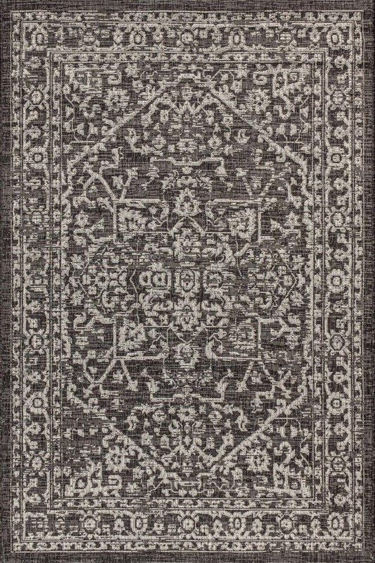 8' X 10' Black And Gray Medallion Indoor Outdoor Area Rug