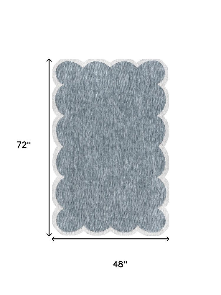 4' X 6' Turquoise And Cream Indoor Outdoor Area Rug