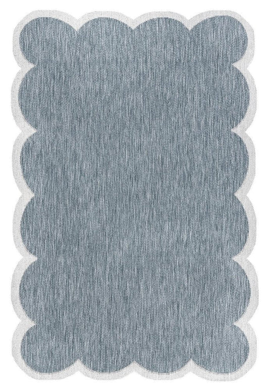 9' X 12' Turquoise And Cream Indoor Outdoor Area Rug