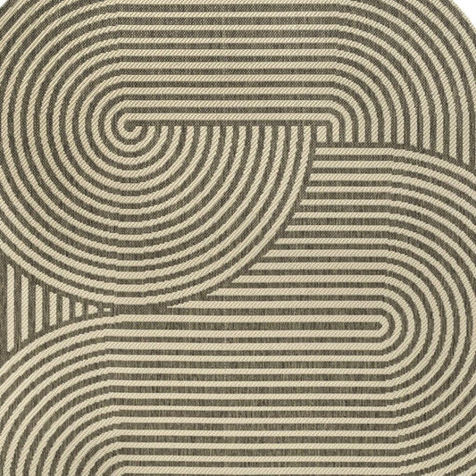 6' X 9' Beige And Brown Abstract Indoor Outdoor Area Rug