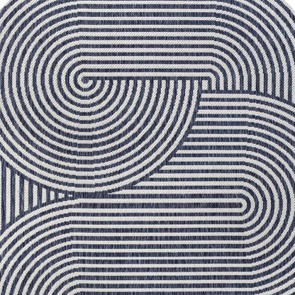4' X 6' Cream And Navy Blue Abstract Indoor Outdoor Area Rug