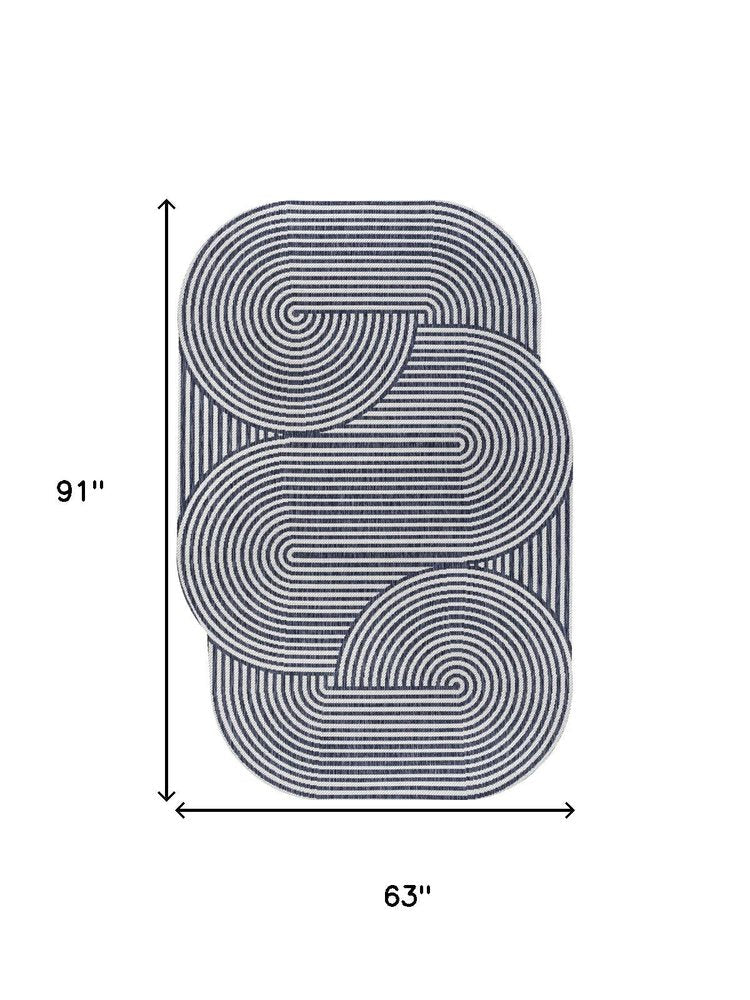 5' X 8' Cream And Navy Blue Abstract Indoor Outdoor Area Rug — view 4