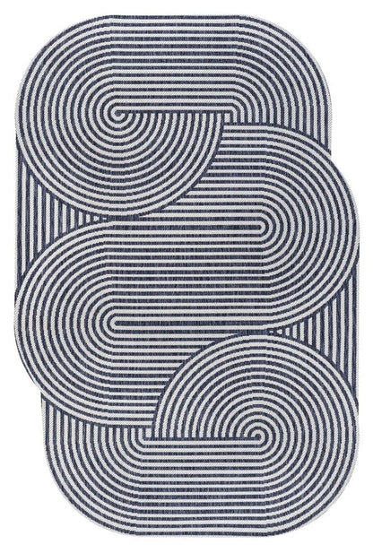 5' X 8' Cream And Navy Blue Abstract Indoor Outdoor Area Rug