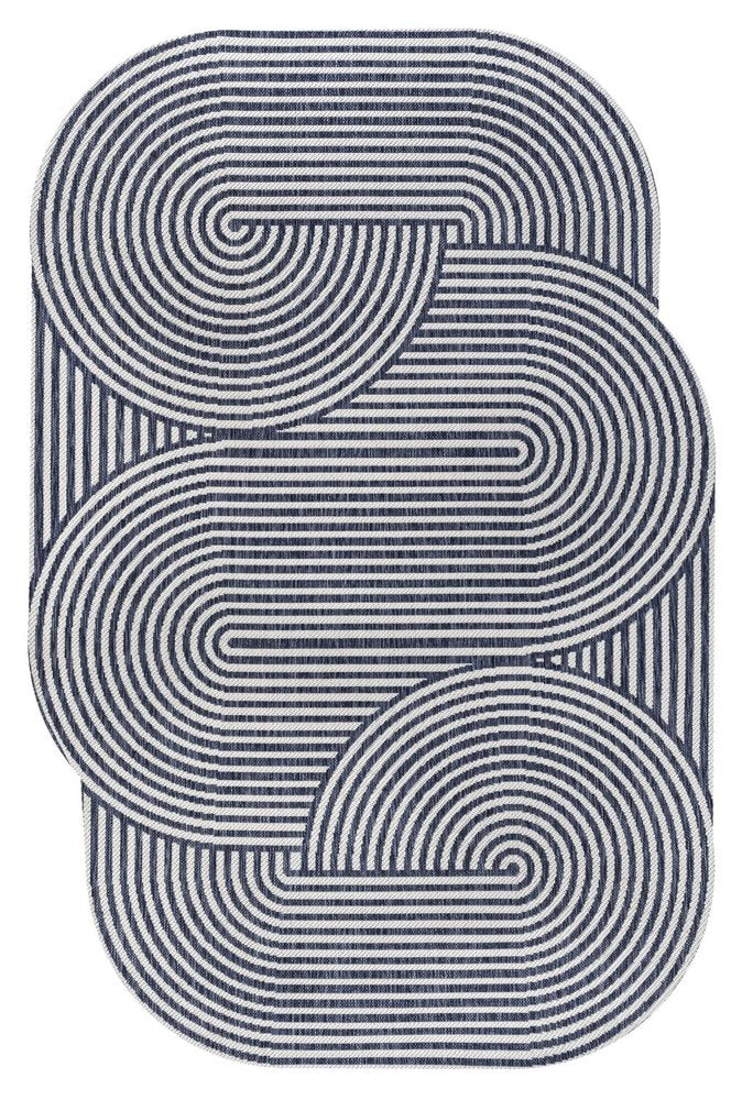 5' X 8' Cream And Navy Blue Abstract Indoor Outdoor Area Rug — view 1