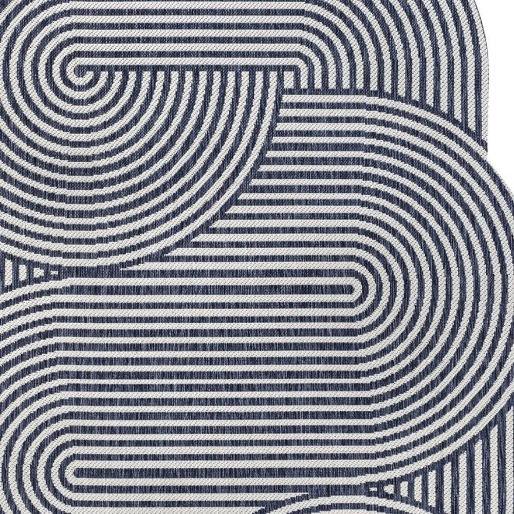 9' X 12' Cream And Navy Blue Abstract Indoor Outdoor Area Rug — view 2