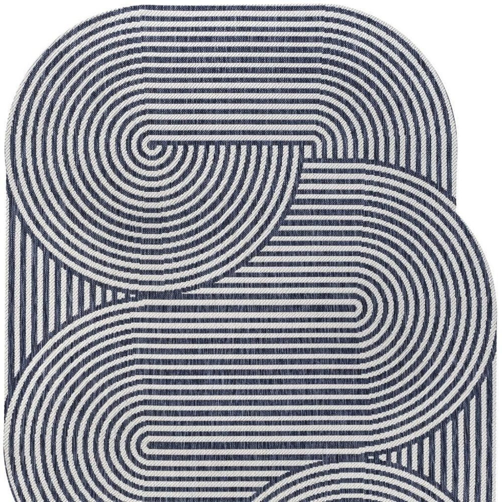 9' X 12' Cream And Navy Blue Abstract Indoor Outdoor Area Rug — view 3