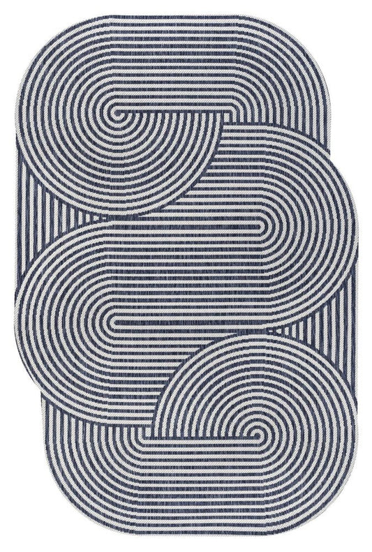 9' X 12' Cream And Navy Blue Abstract Indoor Outdoor Area Rug
