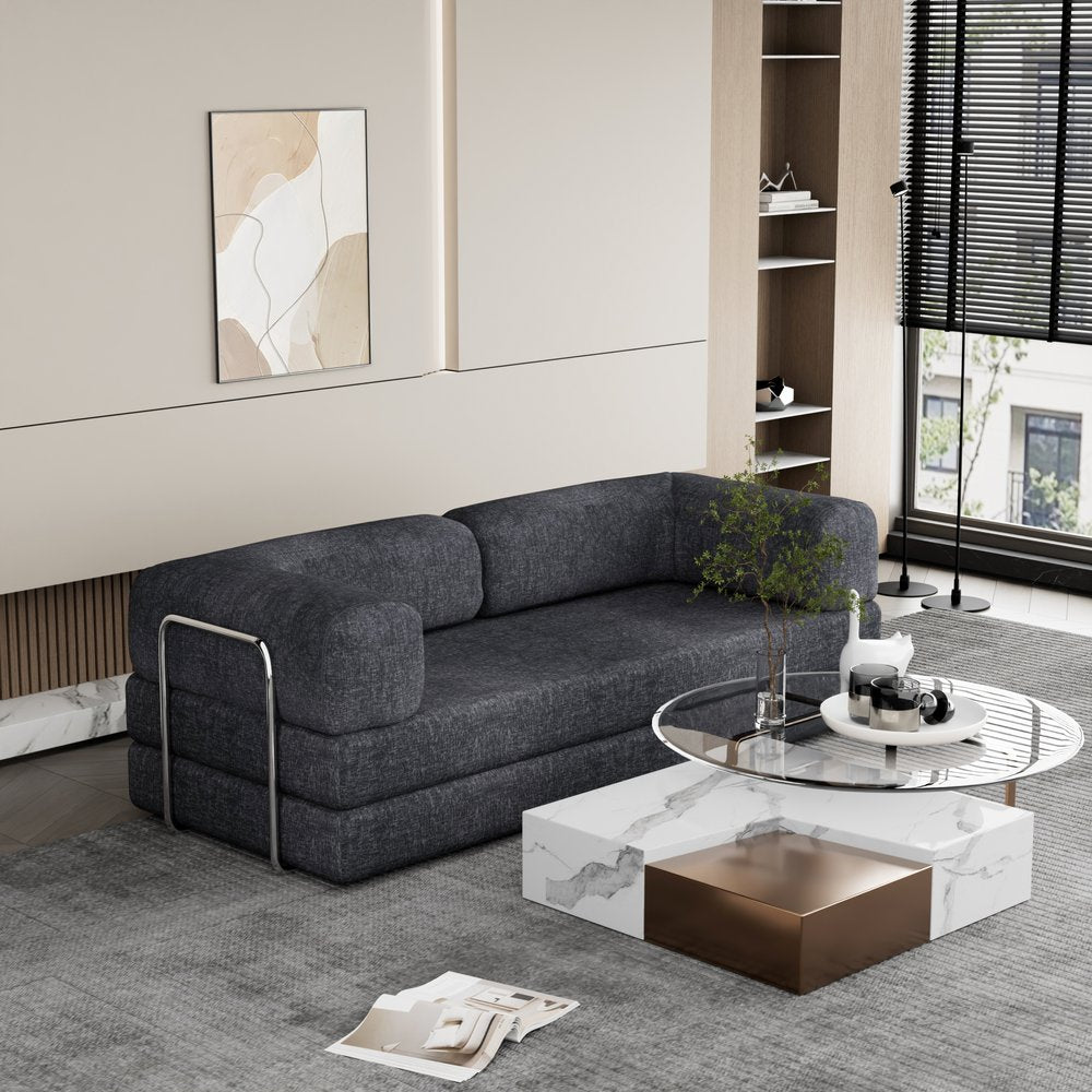 82" Gray Chenille Convertible Futon Sleeper Sofa HomeRoots