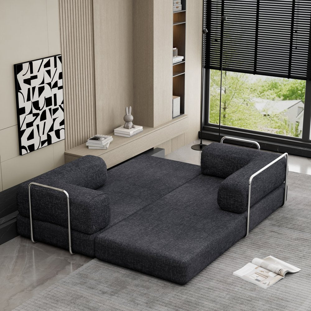 82" Gray Chenille Convertible Futon Sleeper Sofa HomeRoots