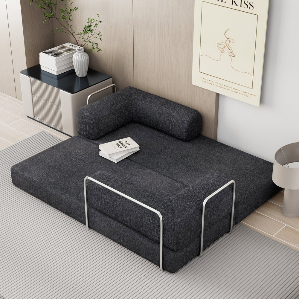 82" Gray Chenille Convertible Futon Sleeper Sofa HomeRoots