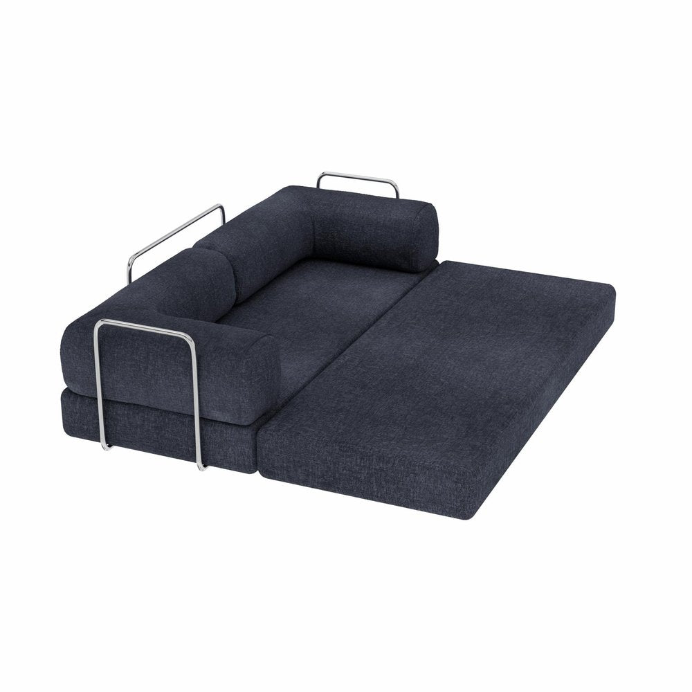 82" Blue Chenille Convertible Futon Sleeper Sofa HomeRoots