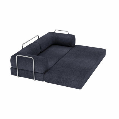 82" Blue Chenille Convertible Futon Sleeper Sofa HomeRoots