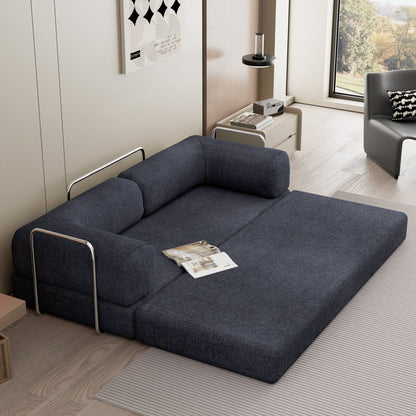 82" Blue Chenille Convertible Futon Sleeper Sofa HomeRoots