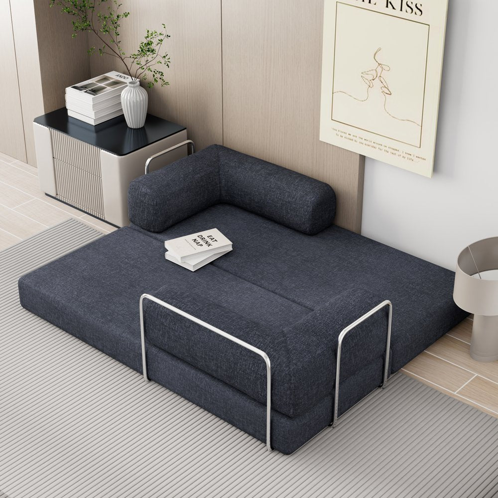 82" Blue Chenille Convertible Futon Sleeper Sofa HomeRoots