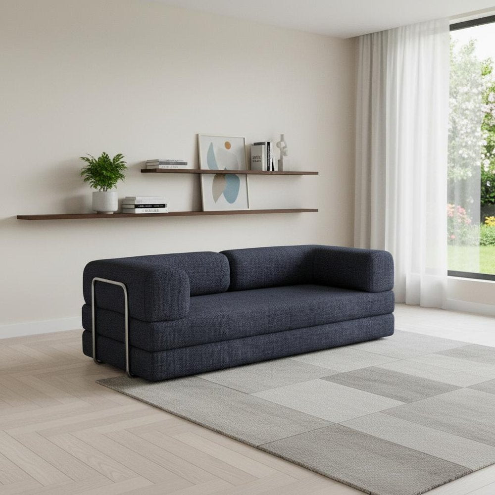 82" Blue Chenille Convertible Futon Sleeper Sofa HomeRoots