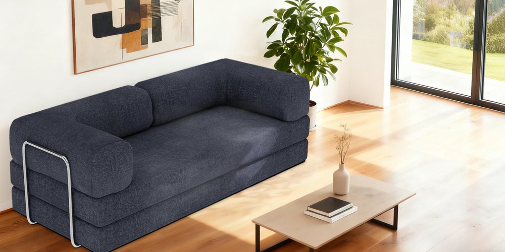 82" Blue Chenille Convertible Futon Sleeper Sofa HomeRoots