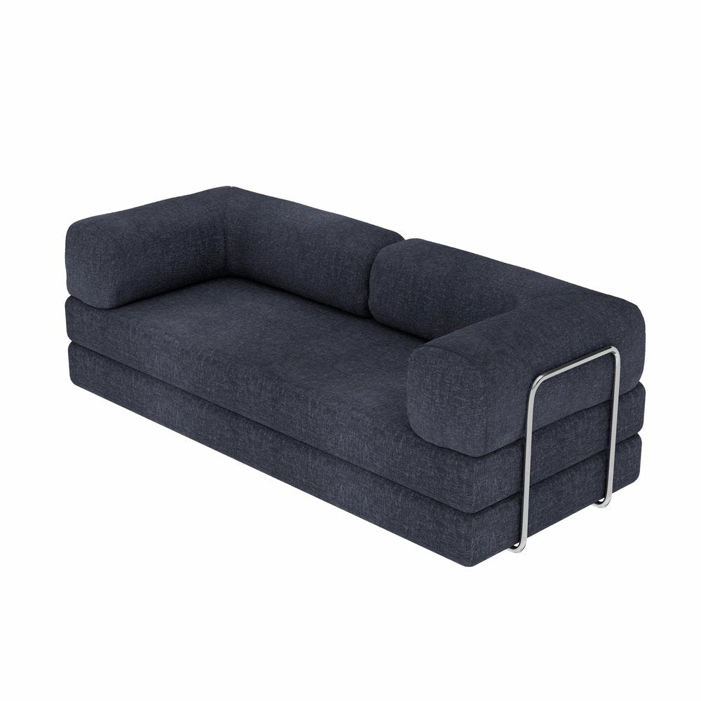 82" Blue Chenille Convertible Futon Sleeper Sofa HomeRoots