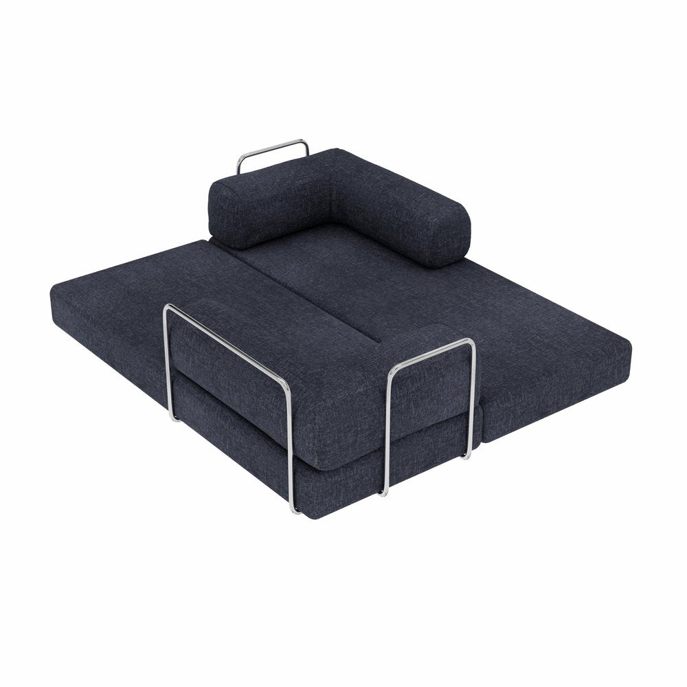 82" Blue Chenille Convertible Futon Sleeper Sofa HomeRoots
