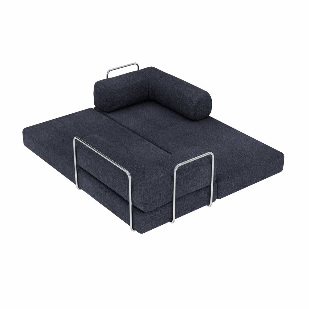 82" Blue Chenille Convertible Futon Sleeper Sofa HomeRoots