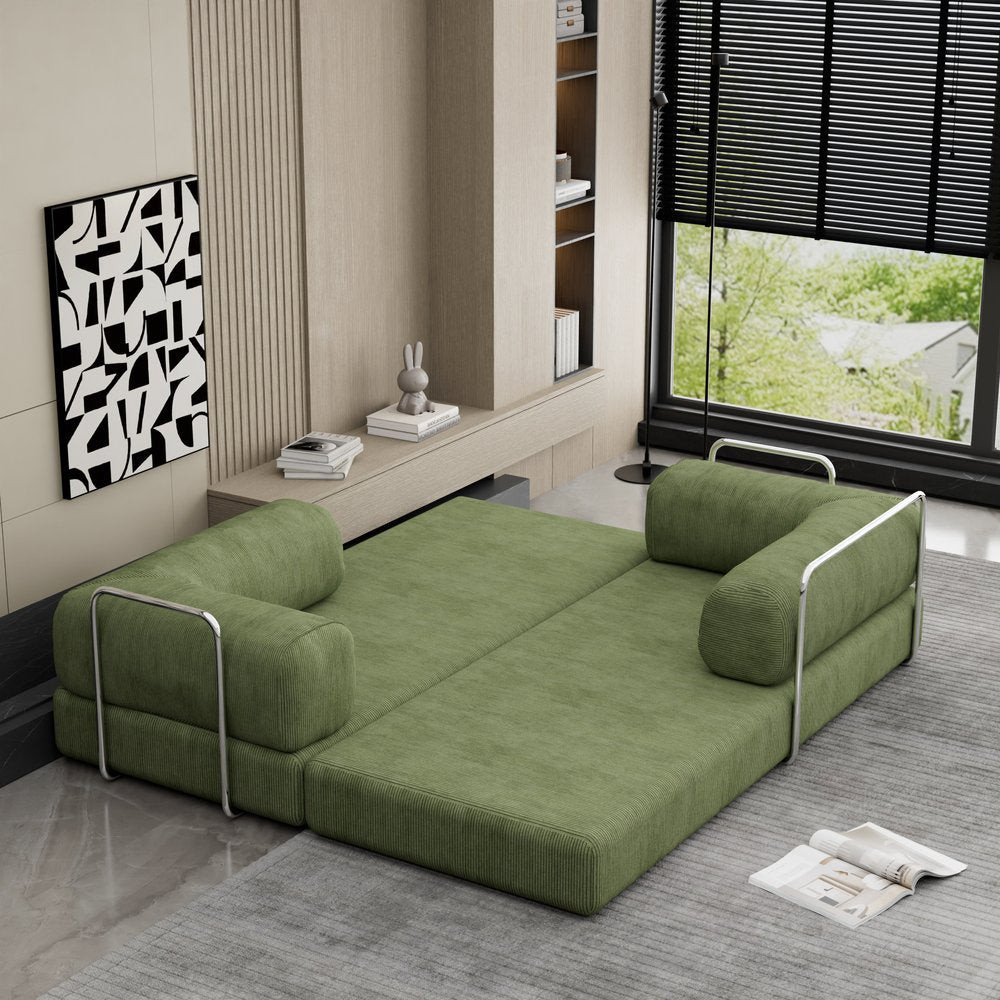 82" Green Corduroy Convertible Futon Sleeper Sofa HomeRoots