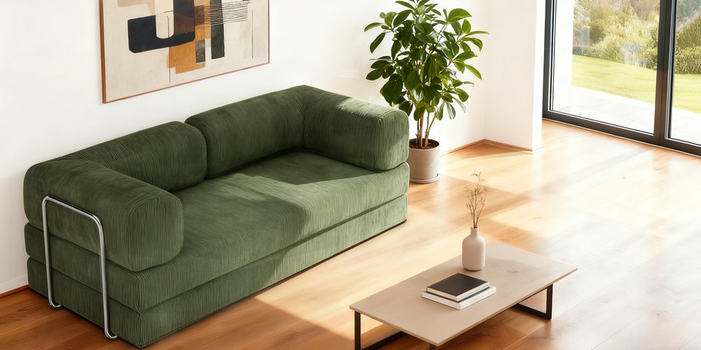 82" Green Corduroy Convertible Futon Sleeper Sofa HomeRoots