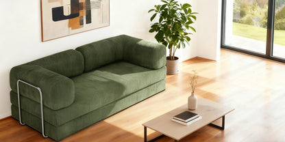 82" Green Corduroy Convertible Futon Sleeper Sofa HomeRoots