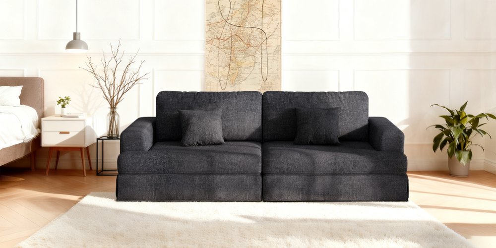 94" Gray Chenille Modular Stainless Steel Sleeper Sofa With Toss Pillows HomeRoots