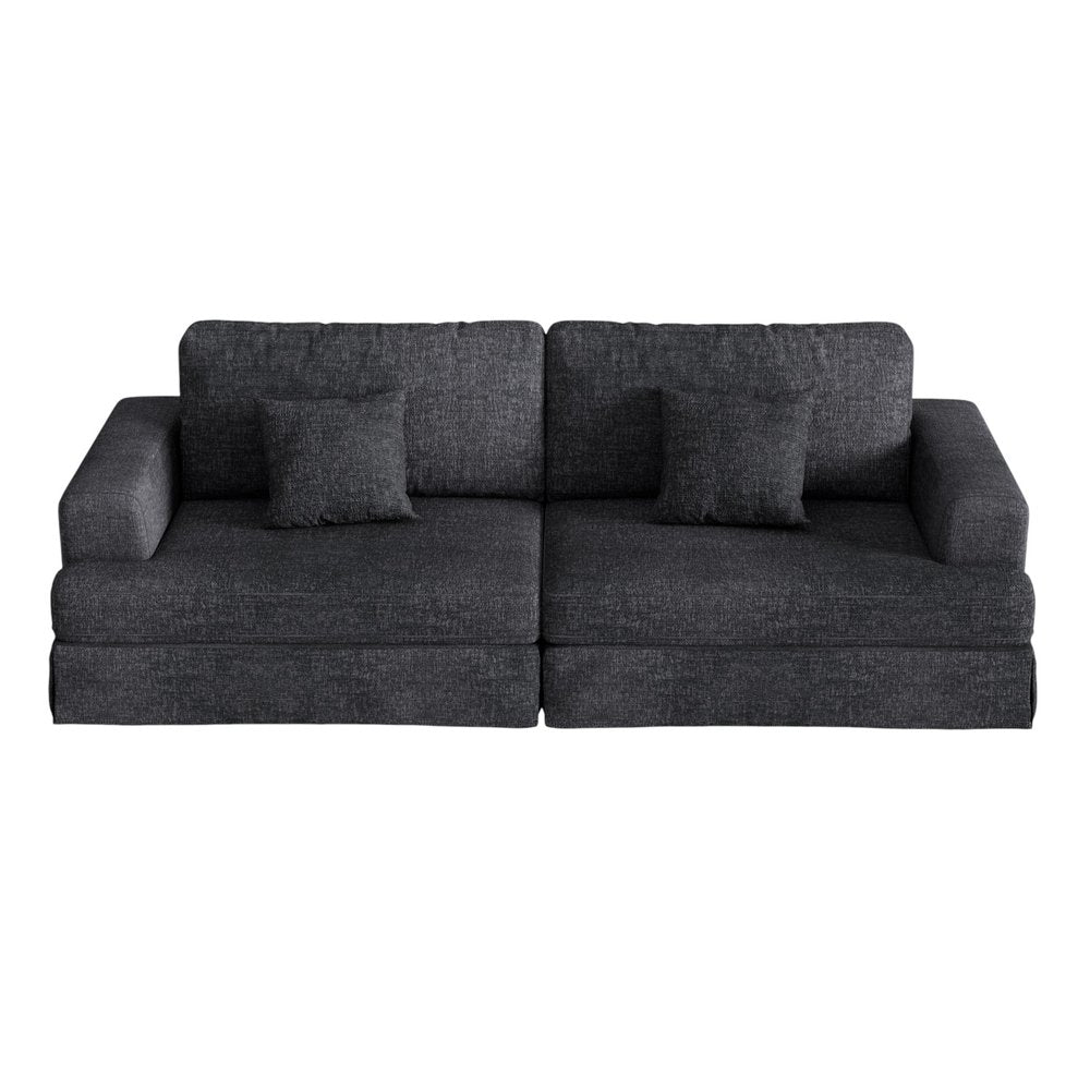 94" Gray Chenille Modular Stainless Steel Sleeper Sofa With Toss Pillows HomeRoots