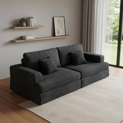 94" Gray Chenille Modular Stainless Steel Sleeper Sofa With Toss Pillows HomeRoots
