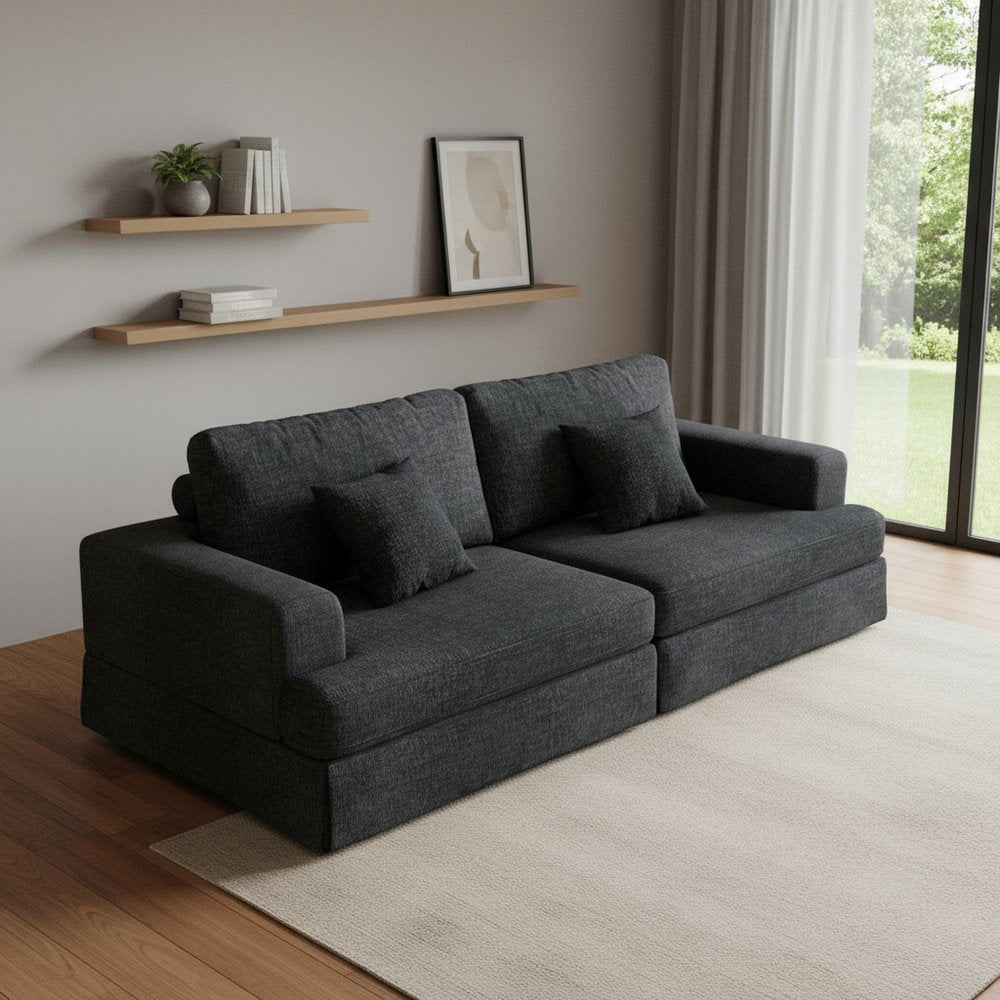 94" Gray Chenille Modular Stainless Steel Sleeper Sofa With Toss Pillows HomeRoots