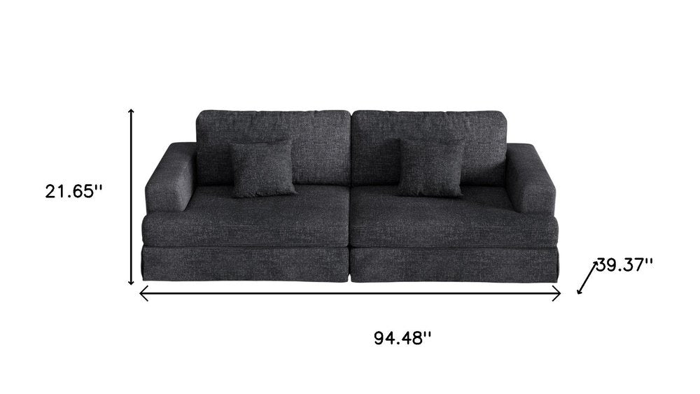 94" Gray Chenille Modular Stainless Steel Sleeper Sofa With Toss Pillows HomeRoots