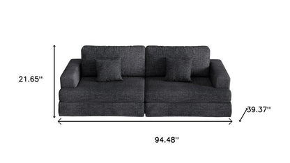 94" Gray Chenille Modular Stainless Steel Sleeper Sofa With Toss Pillows HomeRoots