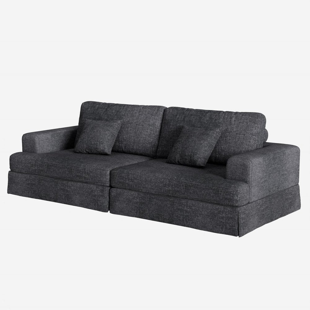 94" Gray Chenille Modular Stainless Steel Sleeper Sofa With Toss Pillows HomeRoots