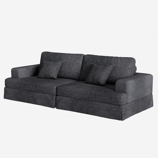 94" Gray Chenille Modular Stainless Steel Sleeper Sofa With Toss Pillows HomeRoots