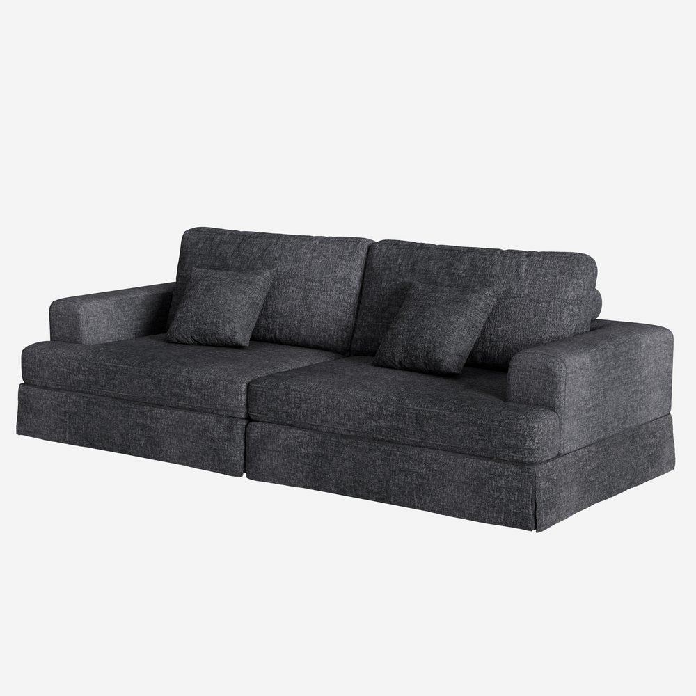94" Gray Chenille Modular Stainless Steel Sleeper Sofa With Toss Pillows HomeRoots