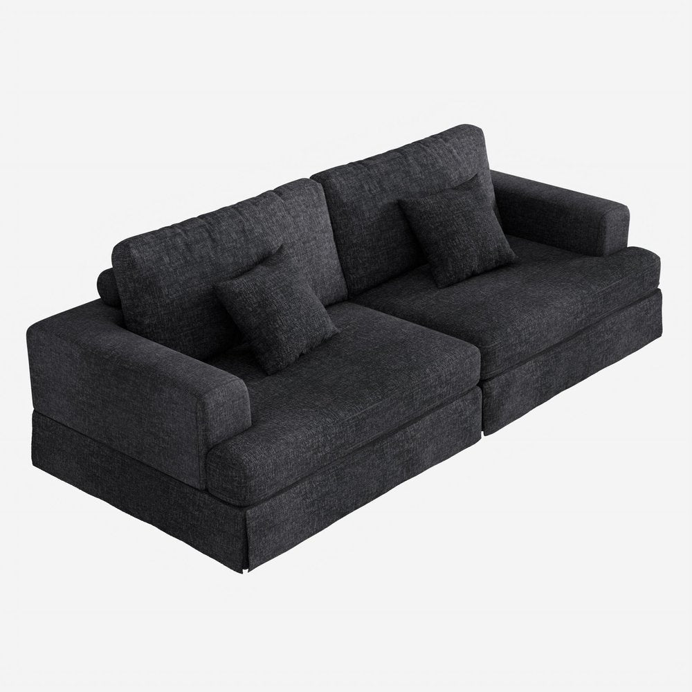 94" Gray Chenille Modular Stainless Steel Sleeper Sofa With Toss Pillows HomeRoots