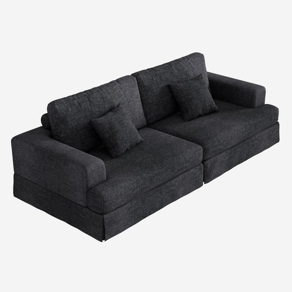 94" Gray Chenille Modular Stainless Steel Sleeper Sofa With Toss Pillows HomeRoots