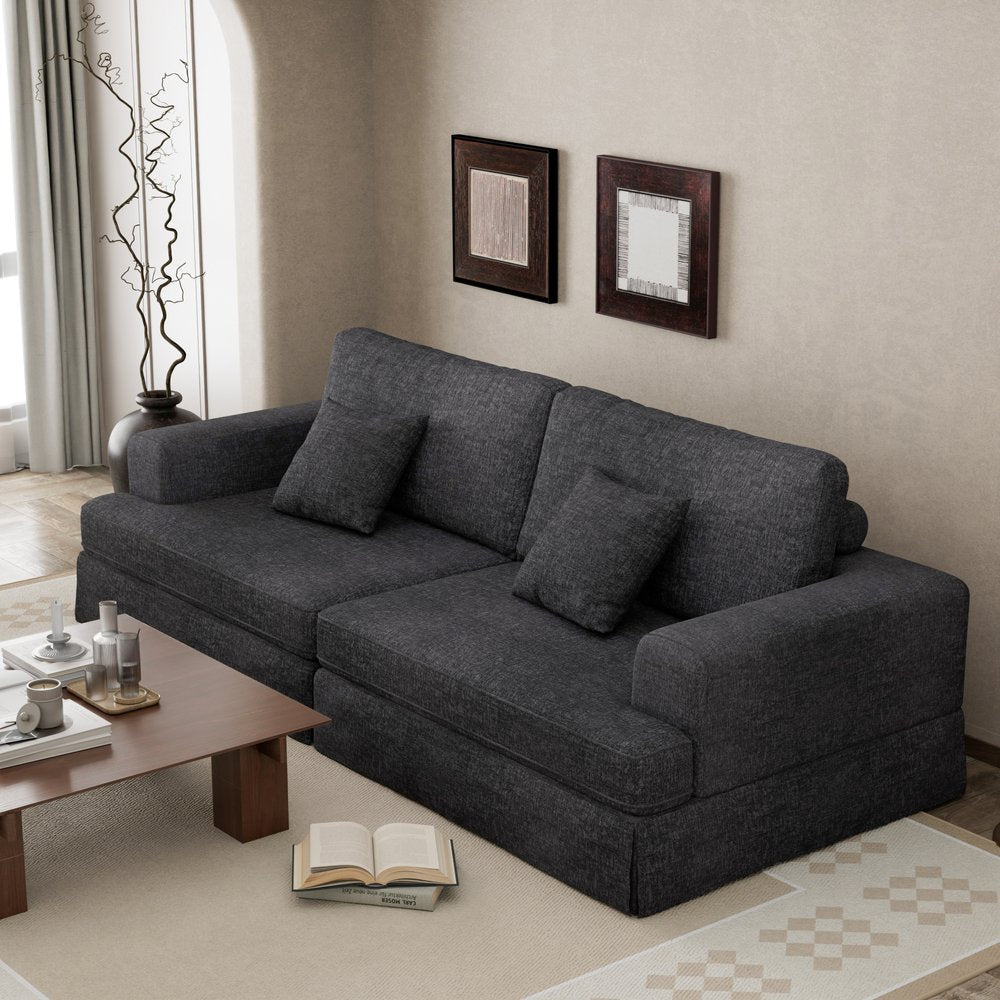 94" Gray Chenille Modular Stainless Steel Sleeper Sofa With Toss Pillows HomeRoots