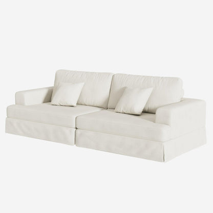 94" White Chenille Modular Stainless Steel Sleeper Sofa With Toss Pillows HomeRoots
