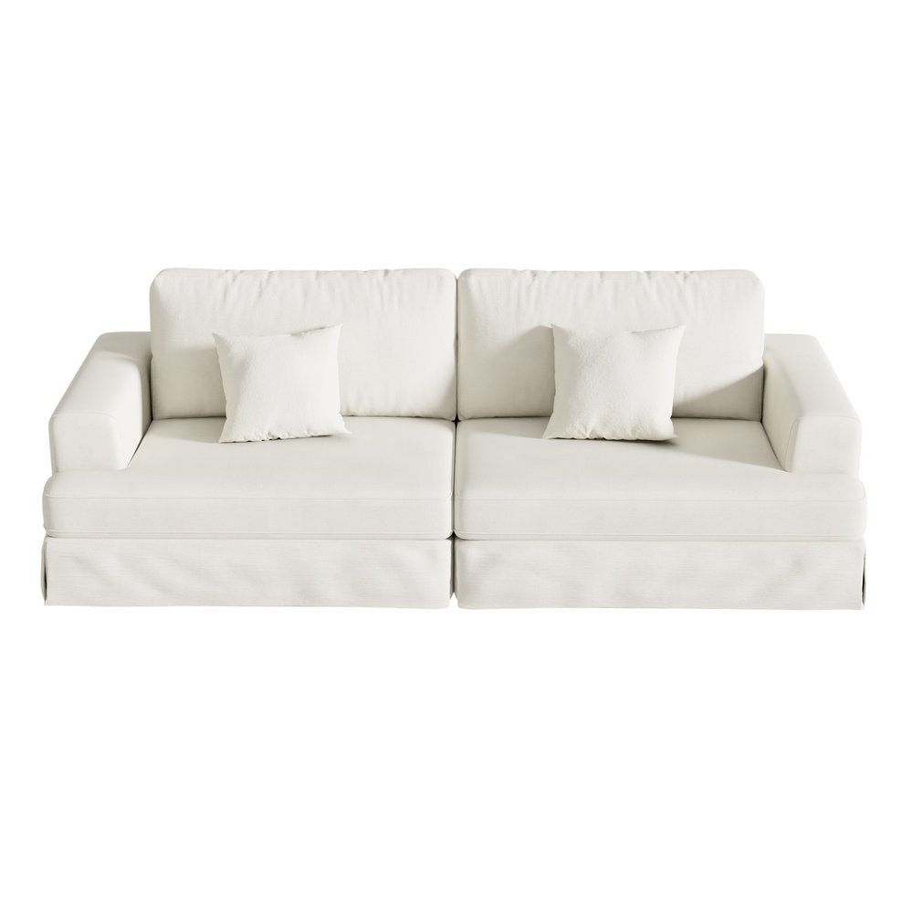 94" White Chenille Modular Stainless Steel Sleeper Sofa With Toss Pillows HomeRoots