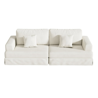 94" White Chenille Modular Stainless Steel Sleeper Sofa With Toss Pillows HomeRoots