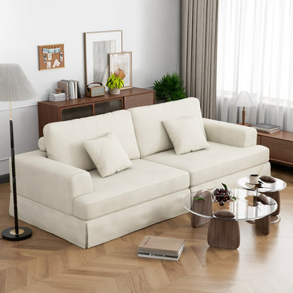 94" White Chenille Modular Stainless Steel Sleeper Sofa With Toss Pillows HomeRoots