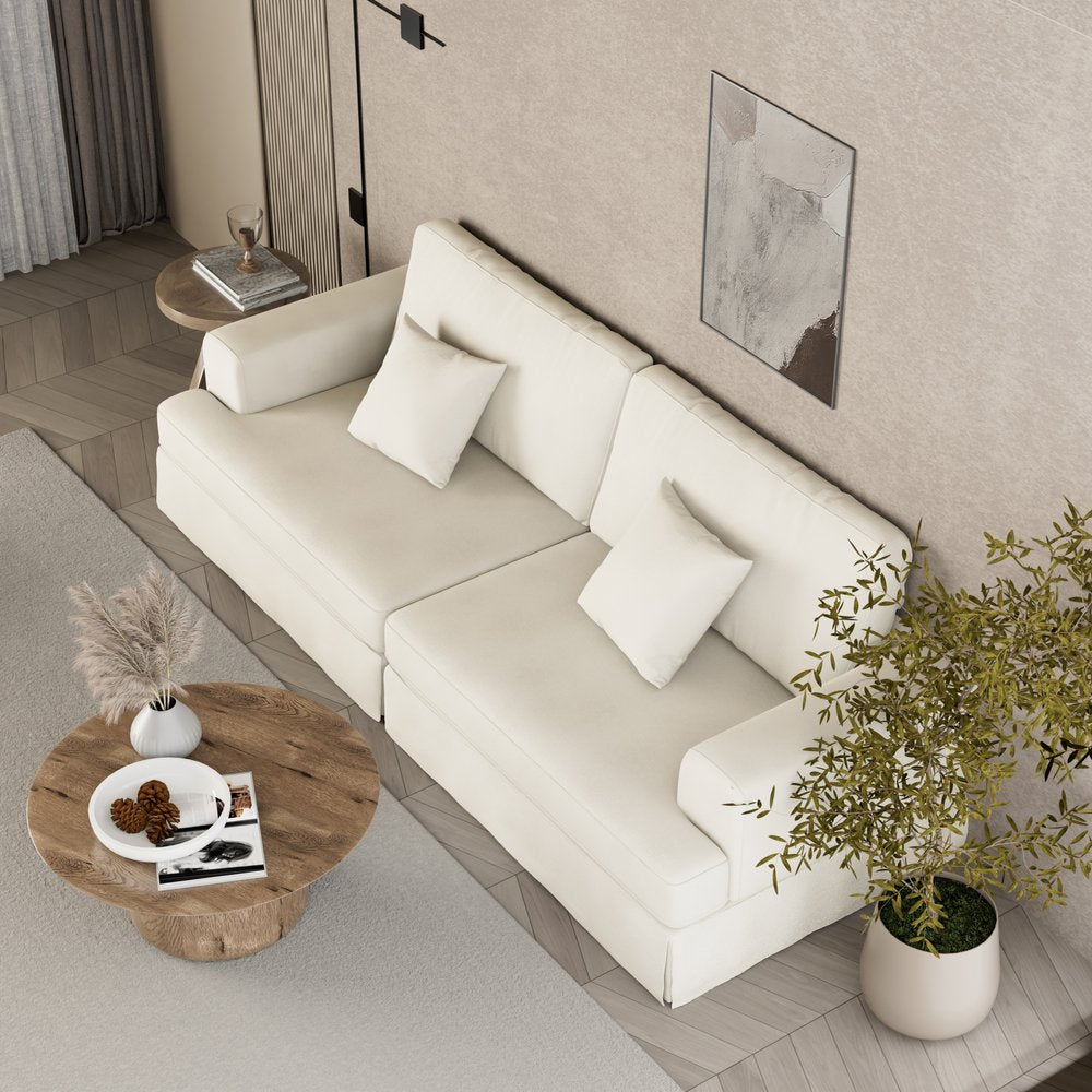 94" White Chenille Modular Stainless Steel Sleeper Sofa With Toss Pillows HomeRoots