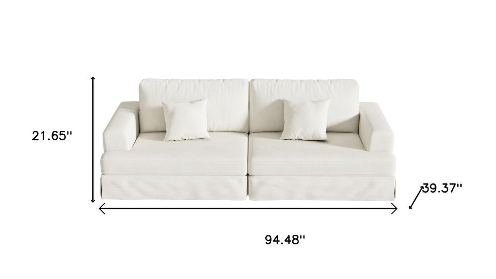 94" White Chenille Modular Stainless Steel Sleeper Sofa With Toss Pillows HomeRoots