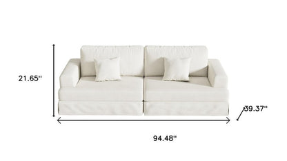 94" White Chenille Modular Stainless Steel Sleeper Sofa With Toss Pillows HomeRoots