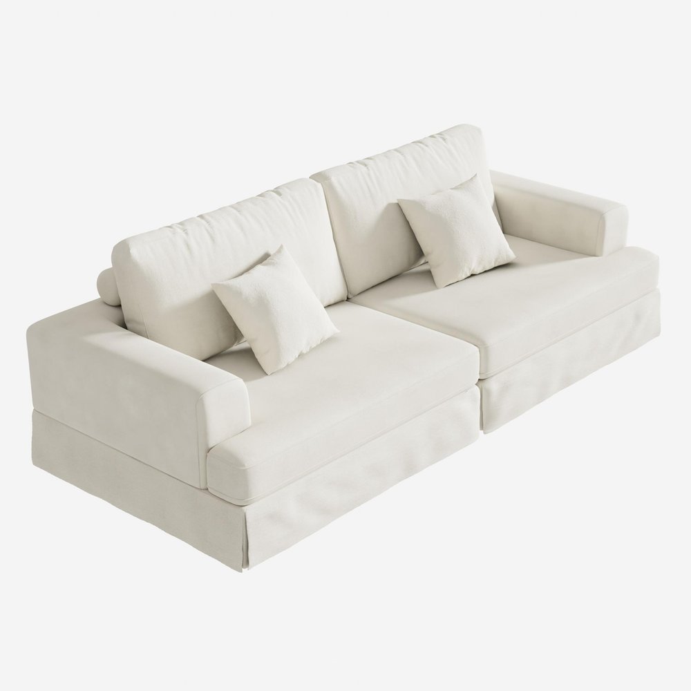 94" White Chenille Modular Stainless Steel Sleeper Sofa With Toss Pillows HomeRoots