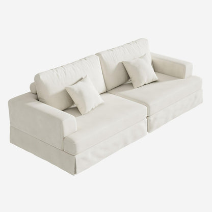 94" White Chenille Modular Stainless Steel Sleeper Sofa With Toss Pillows HomeRoots