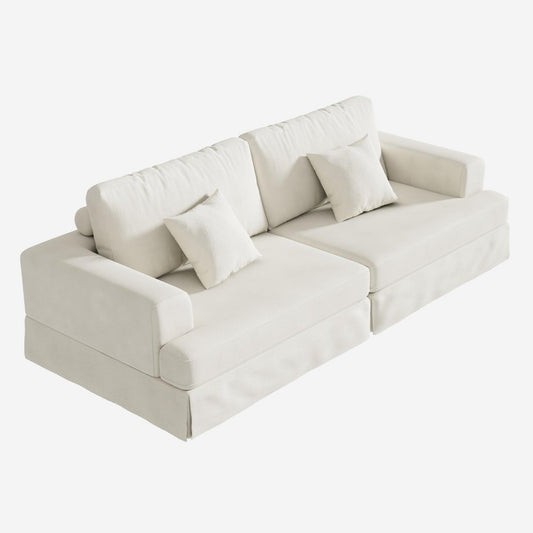 94" White Chenille Modular Stainless Steel Sleeper Sofa With Toss Pillows HomeRoots