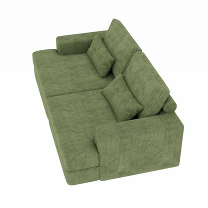 93" Green Corduroy Modular Stainless Steel Sleeper Sofa With Toss Pillows HomeRoots
